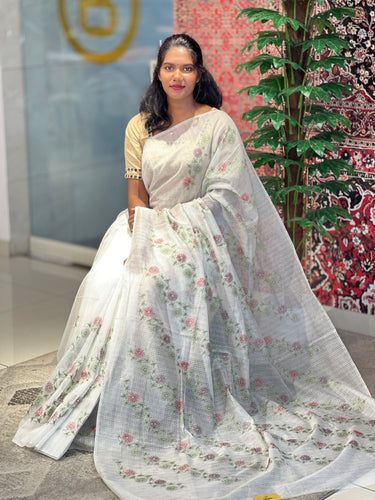 Floral Machine Embroidery Detailed Silky Kota Saree | NHH525