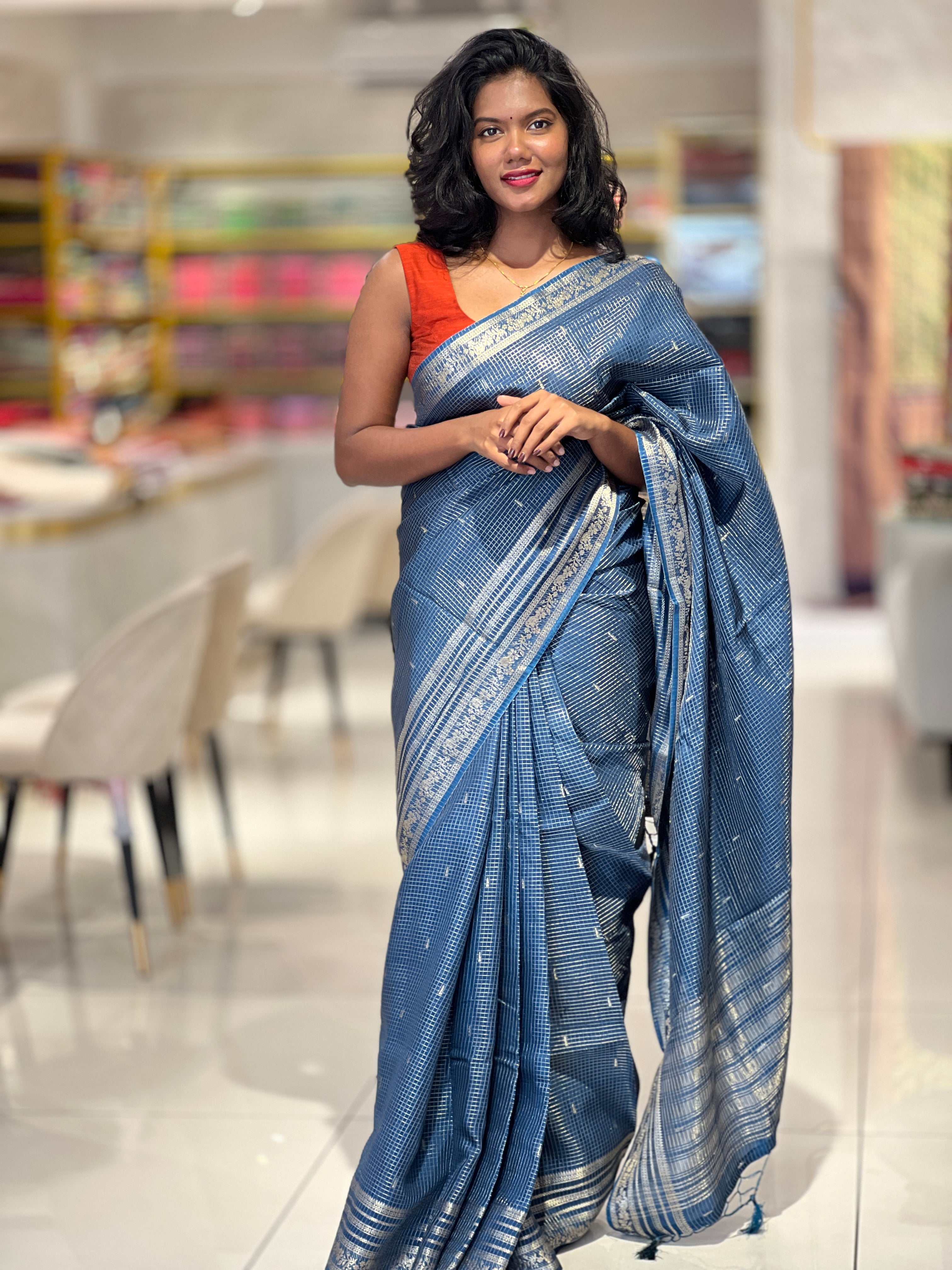 Zari Check With Buta Weaved Banarasi Silk Saree | NN326