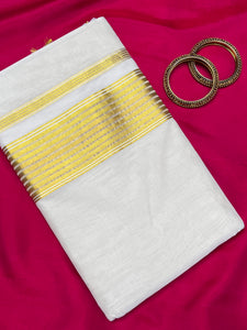 Line Weaving Border Patterned Chedhamangalam Kerala Cotton Saree | PH230