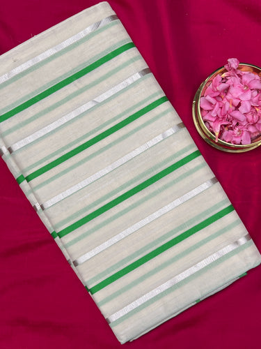 Silver Zari Line Weaved Chendamangalam Weaved Kerala Cotton Saree | PH242