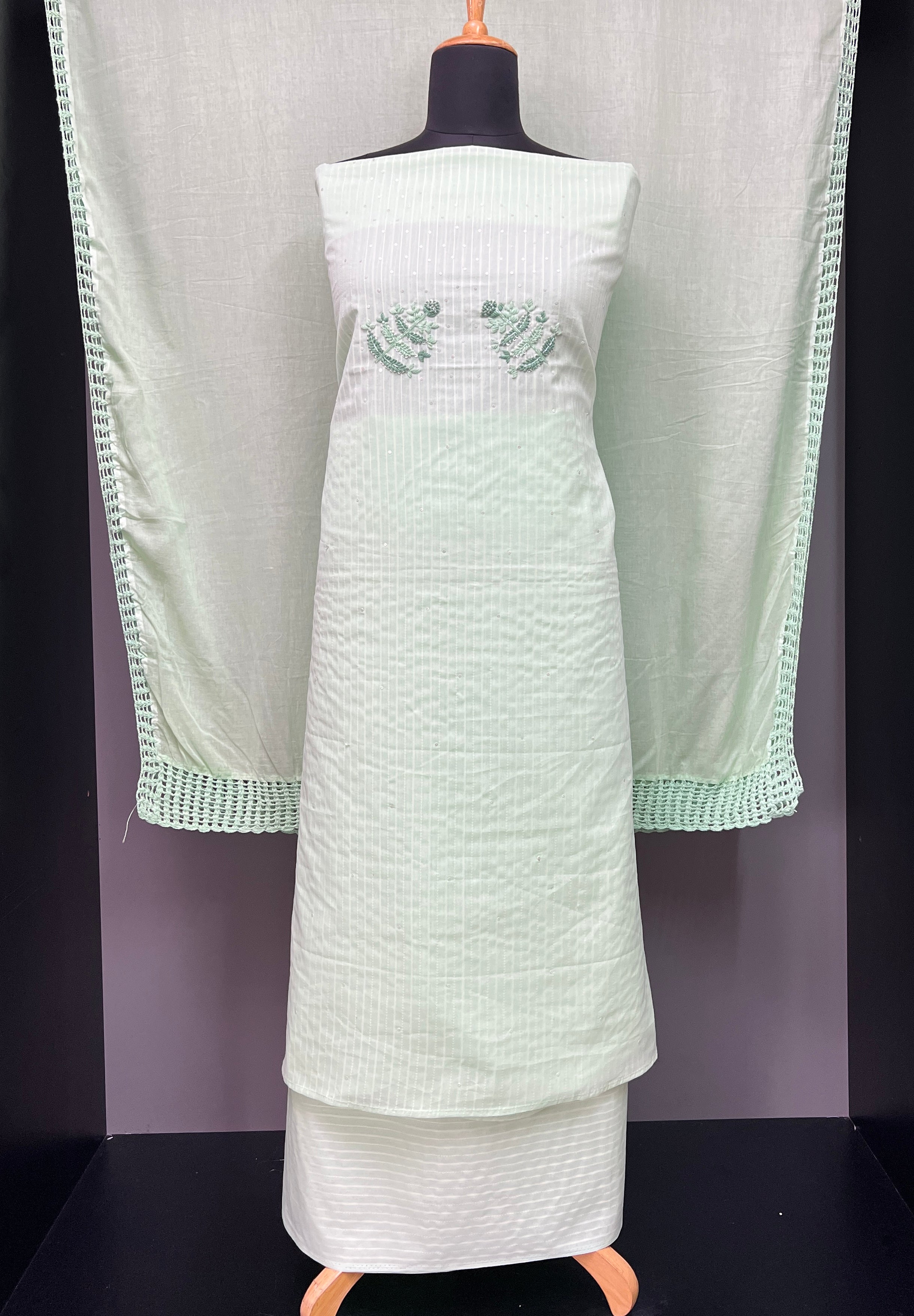 Stripe Weaving With Embroidery Detailed Cotton Salwar Set | PHU178