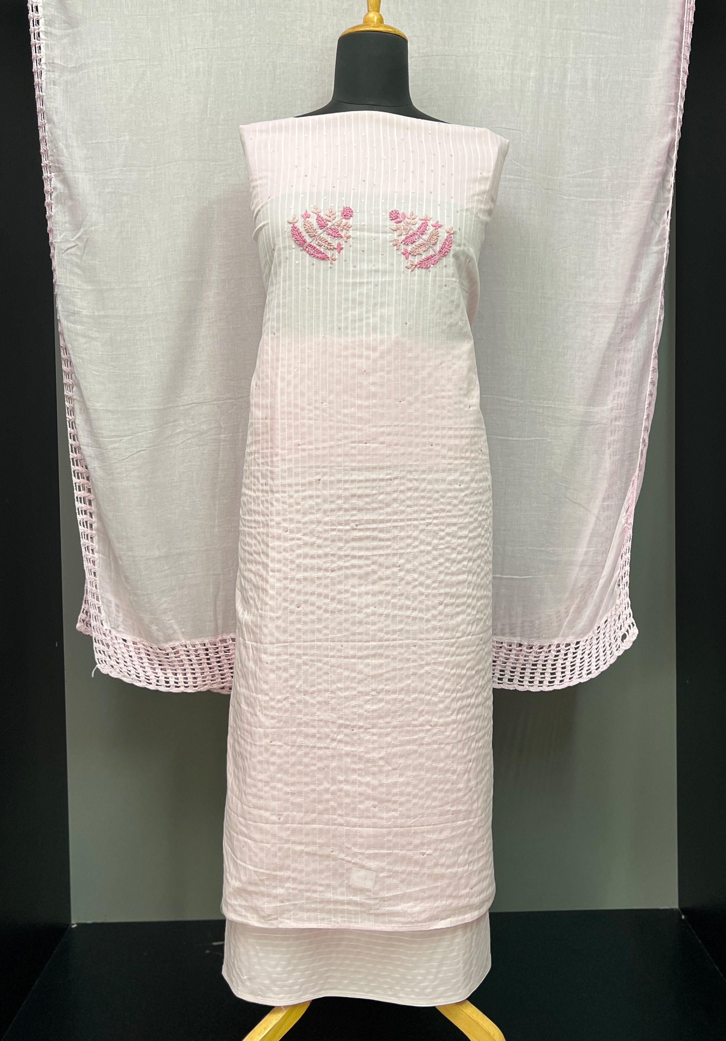 Stripe Weaving With Embroidery Detailed Cotton Salwar Set | PHU179
