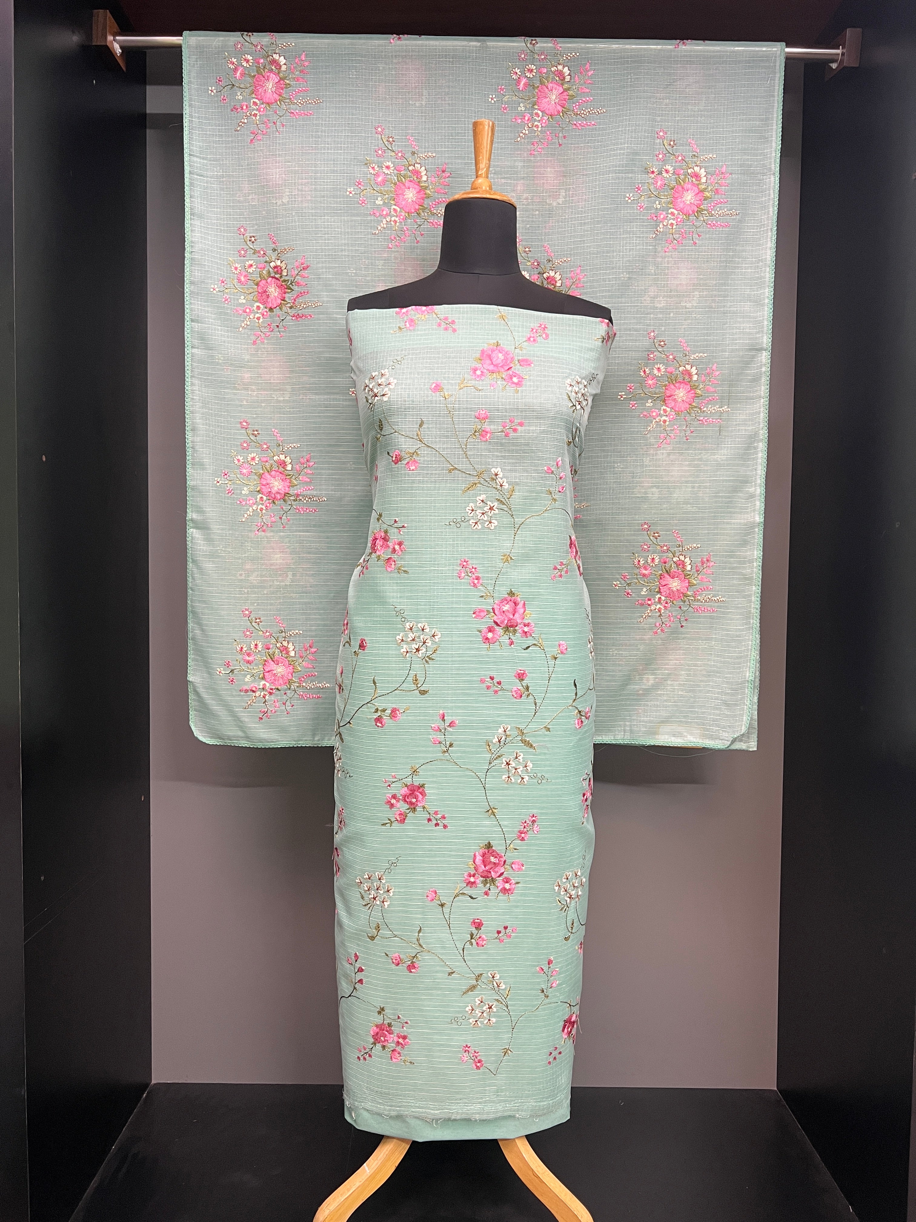 Floral Embroidery Detailed Silky Kota Salwar Set | PKS203