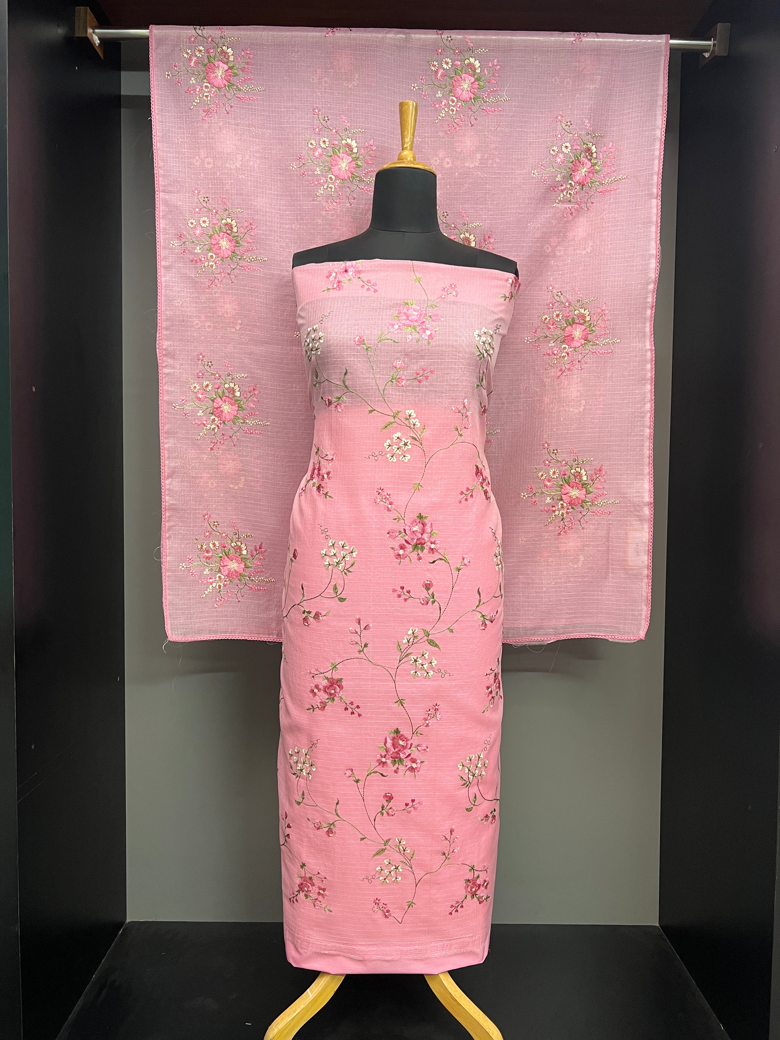 Floral Embroidery Detailed Silky Kota Salwar Set | PKS204