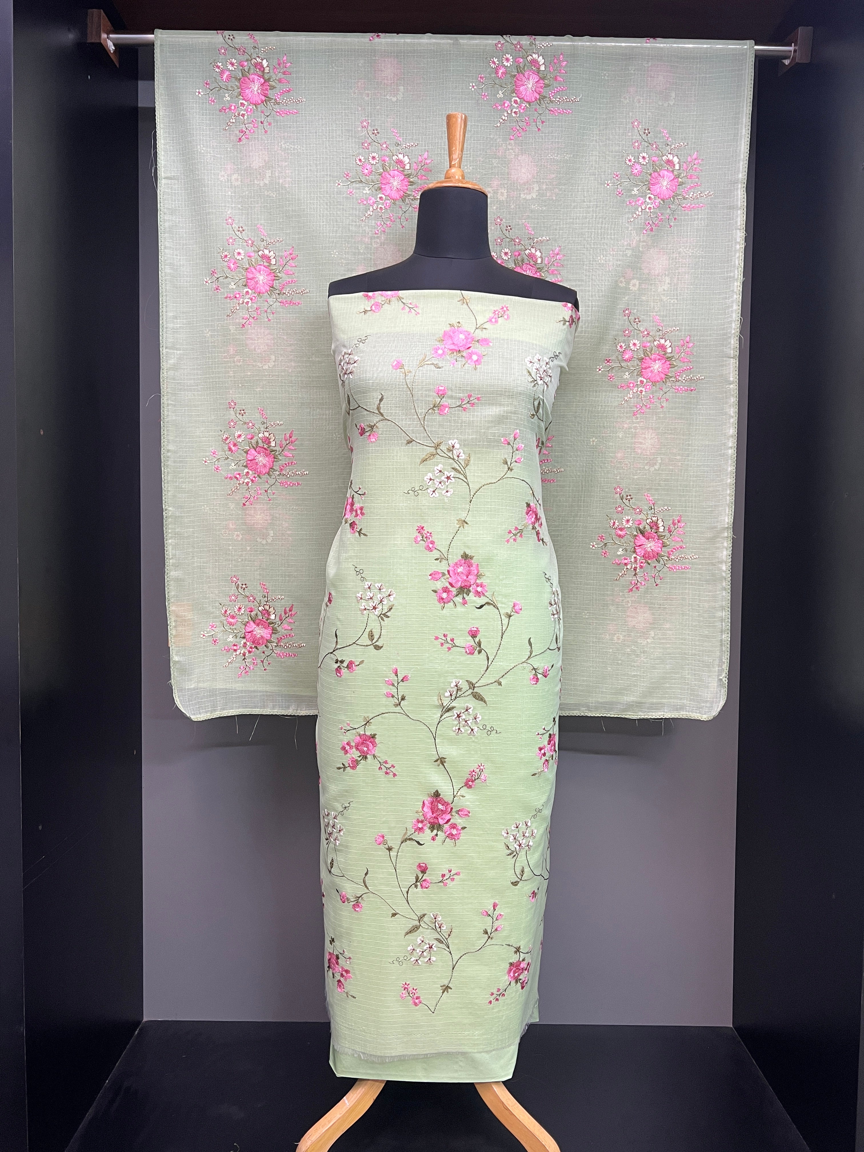 Floral Embroidery Detailed Silky Kota Salwar Set | PKS206