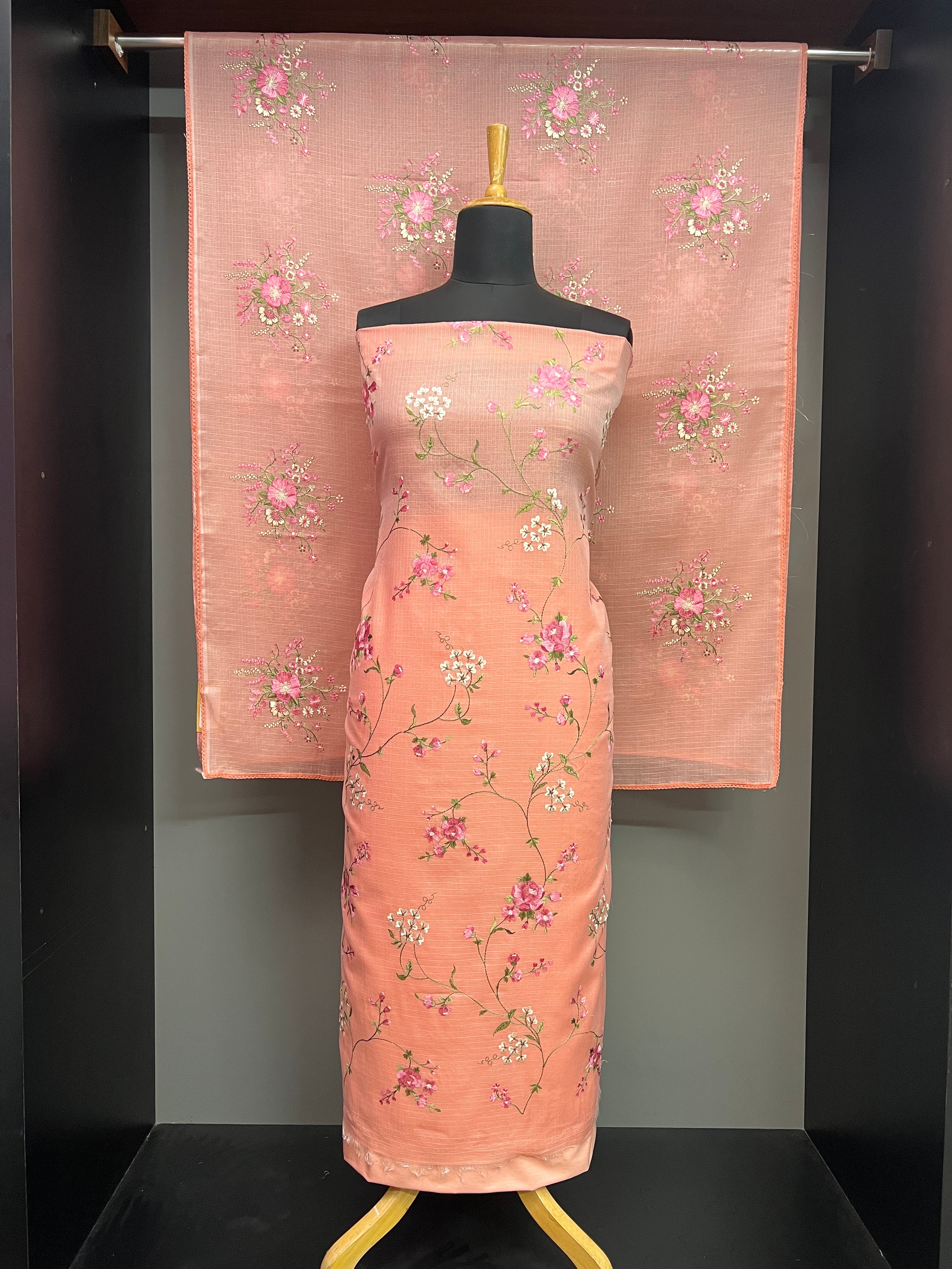 Floral Embroidery Detailed Silky Kota Salwar Set | PKS207