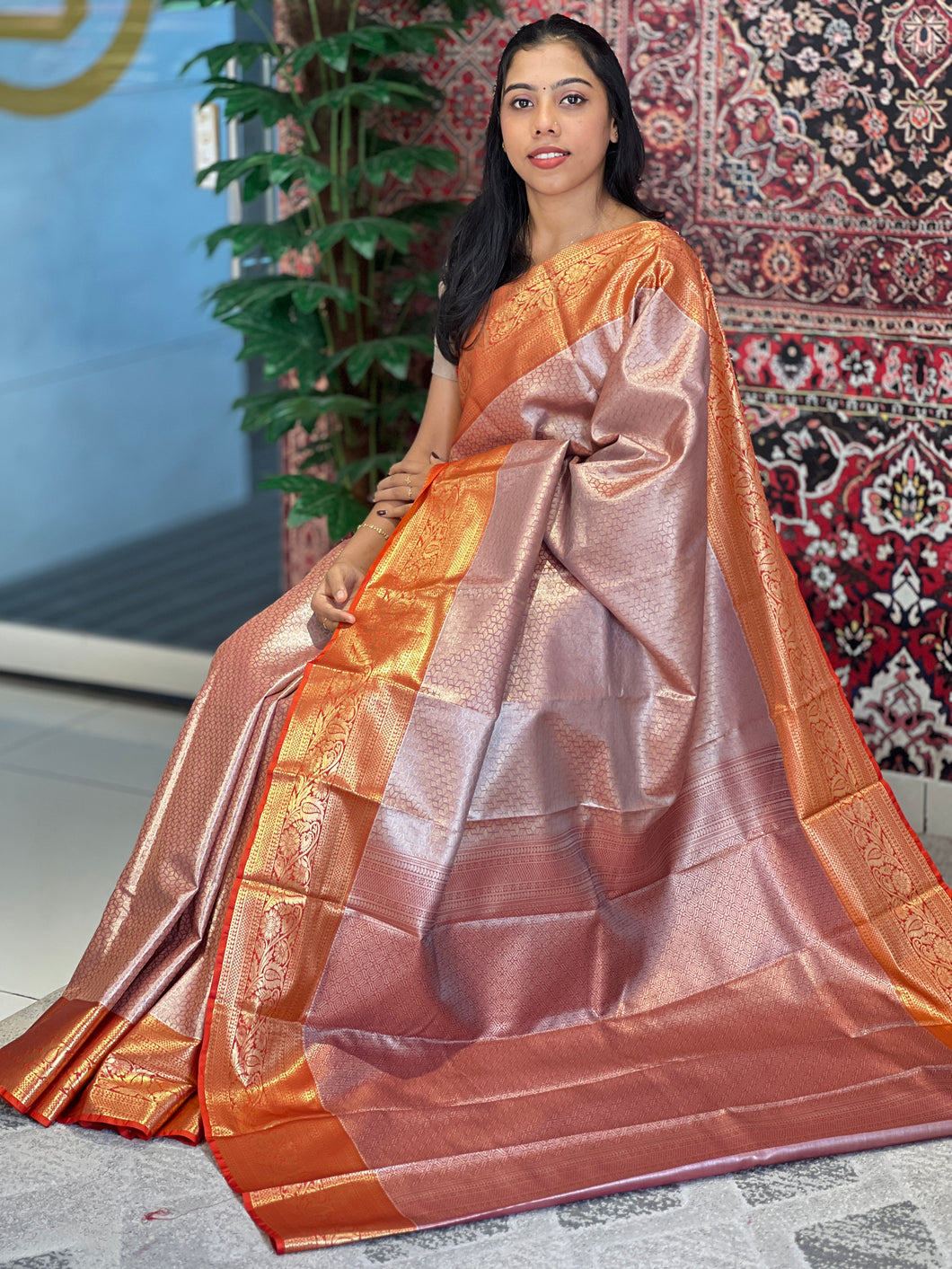 Traditional Geometric Patterned Banarasi Silk Saree | PMC129
