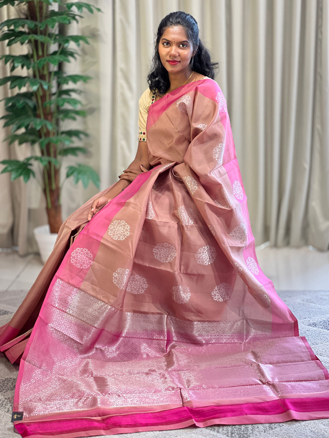 Silver Zari Woven Traditional Buta Detailed Soft Silk Saree | PS101