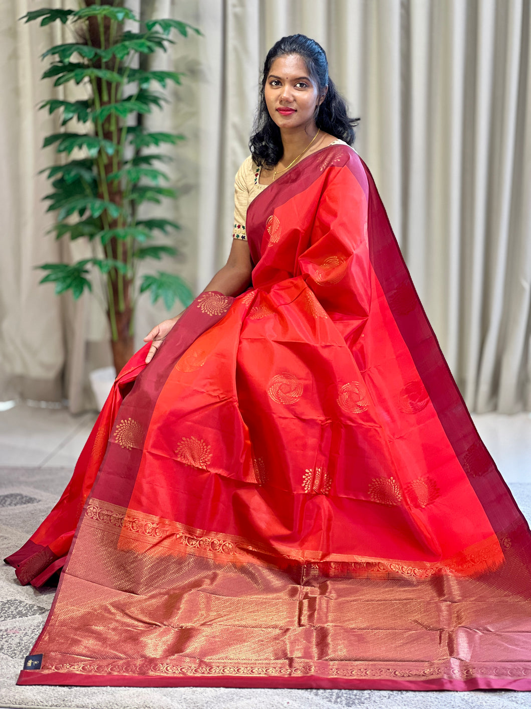Traditional Circular Zari Buta Weaved Soft Silk Saree | PS104