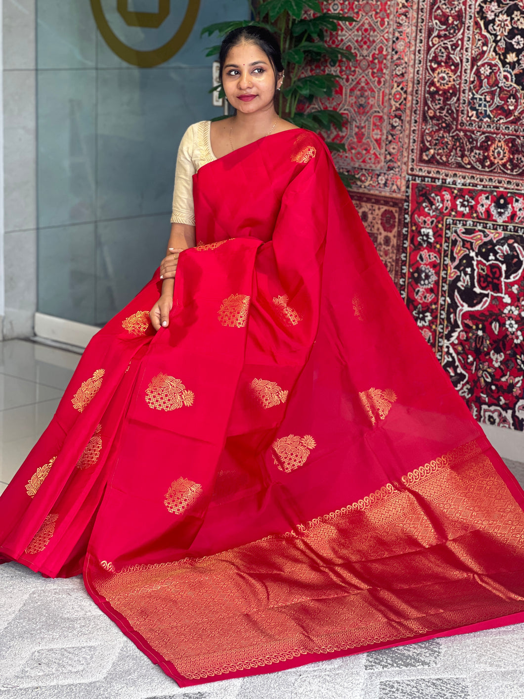 Traditional Geometric-Floral Buta Weaved Soft Silk Saree | PS124