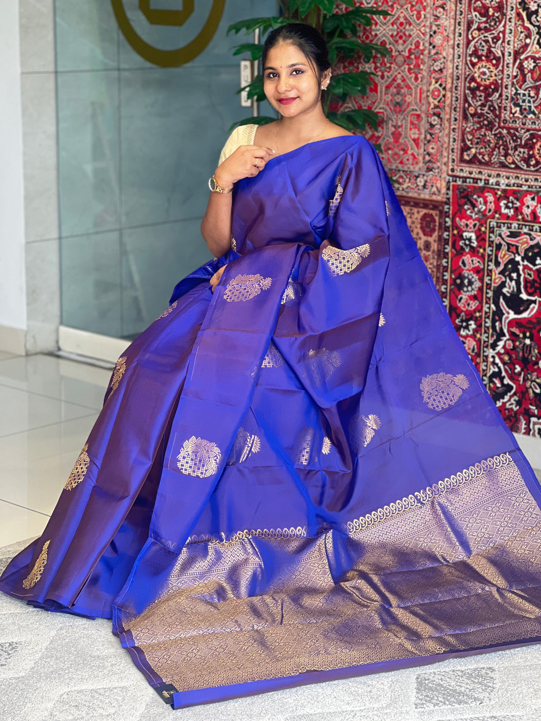 Traditional Geometric-Floral Buta Weaved Soft Silk Saree | PS125
