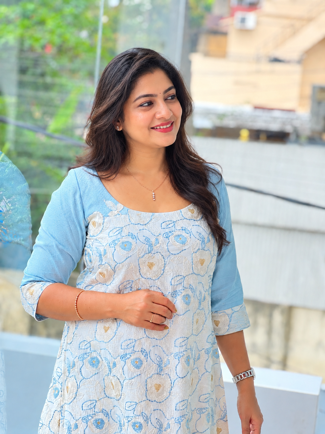 Chanderi Floral Applique Top | DN836