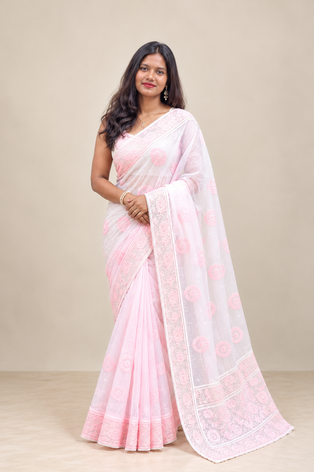 Lucknowi Embroidery Pattern Mul Chanderi Saree | MM696