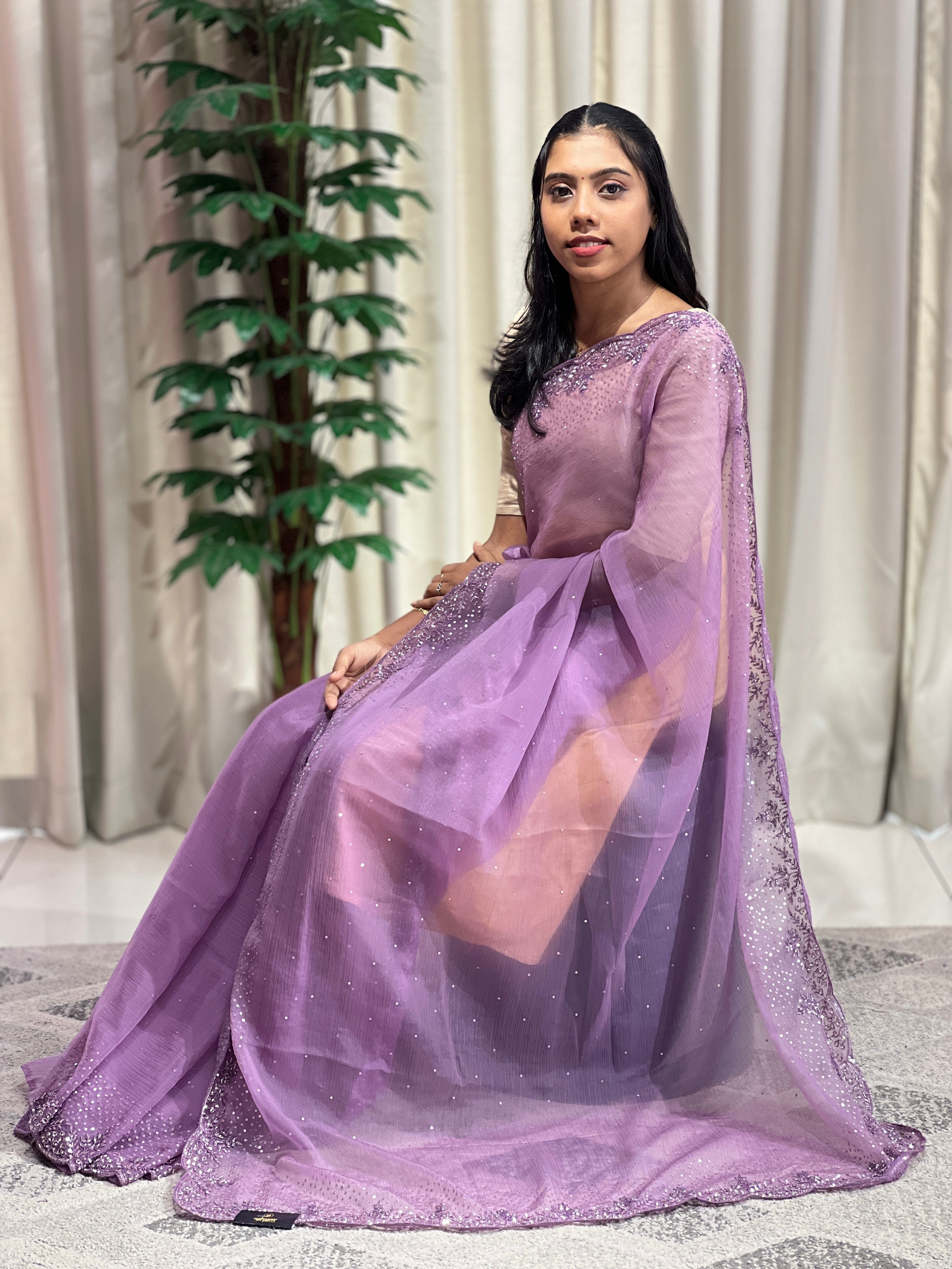Party Wear Crushed Organza Saree |  SBP1022