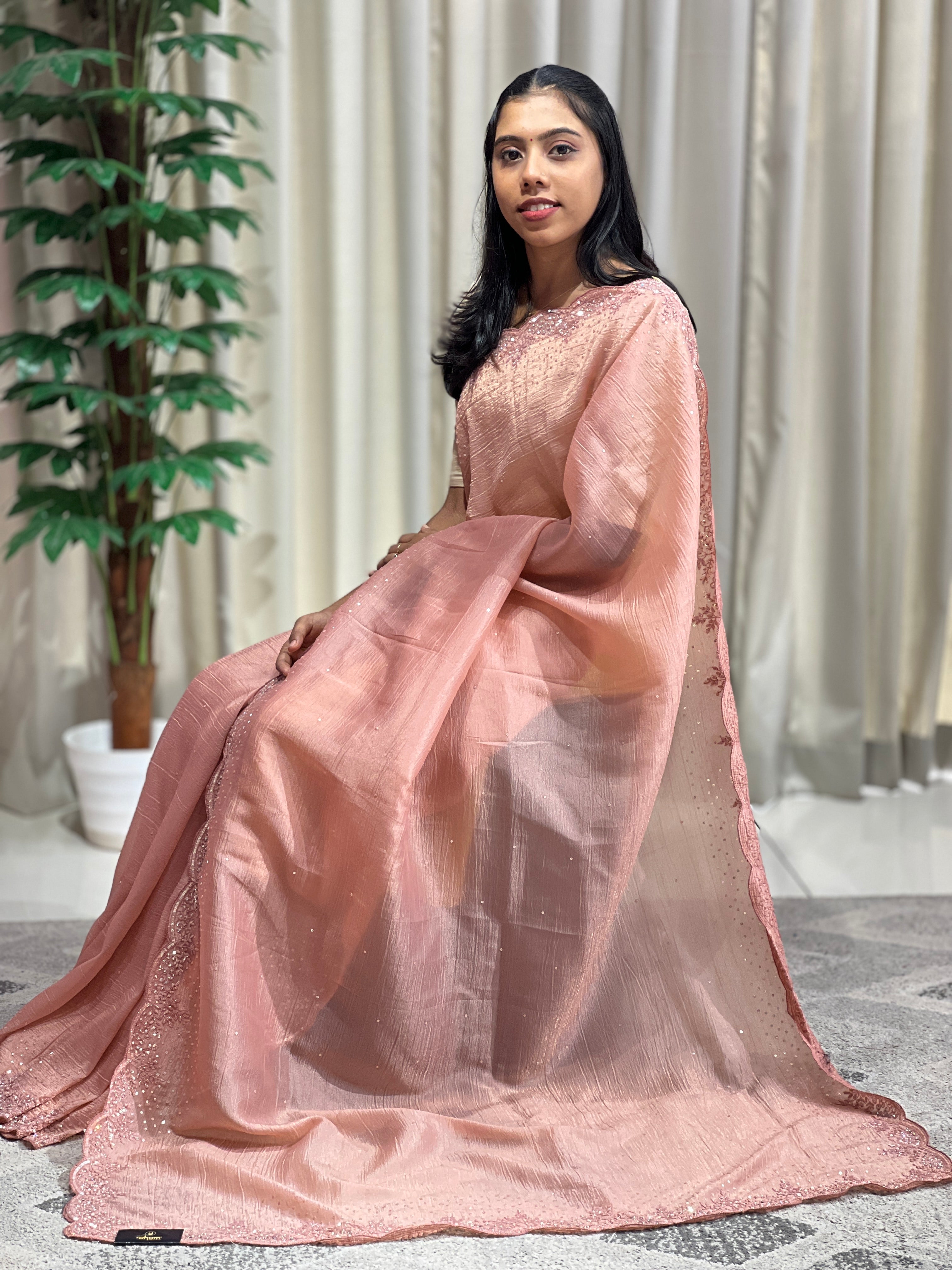 Party Wear Crushed Organza Saree | SBP1023