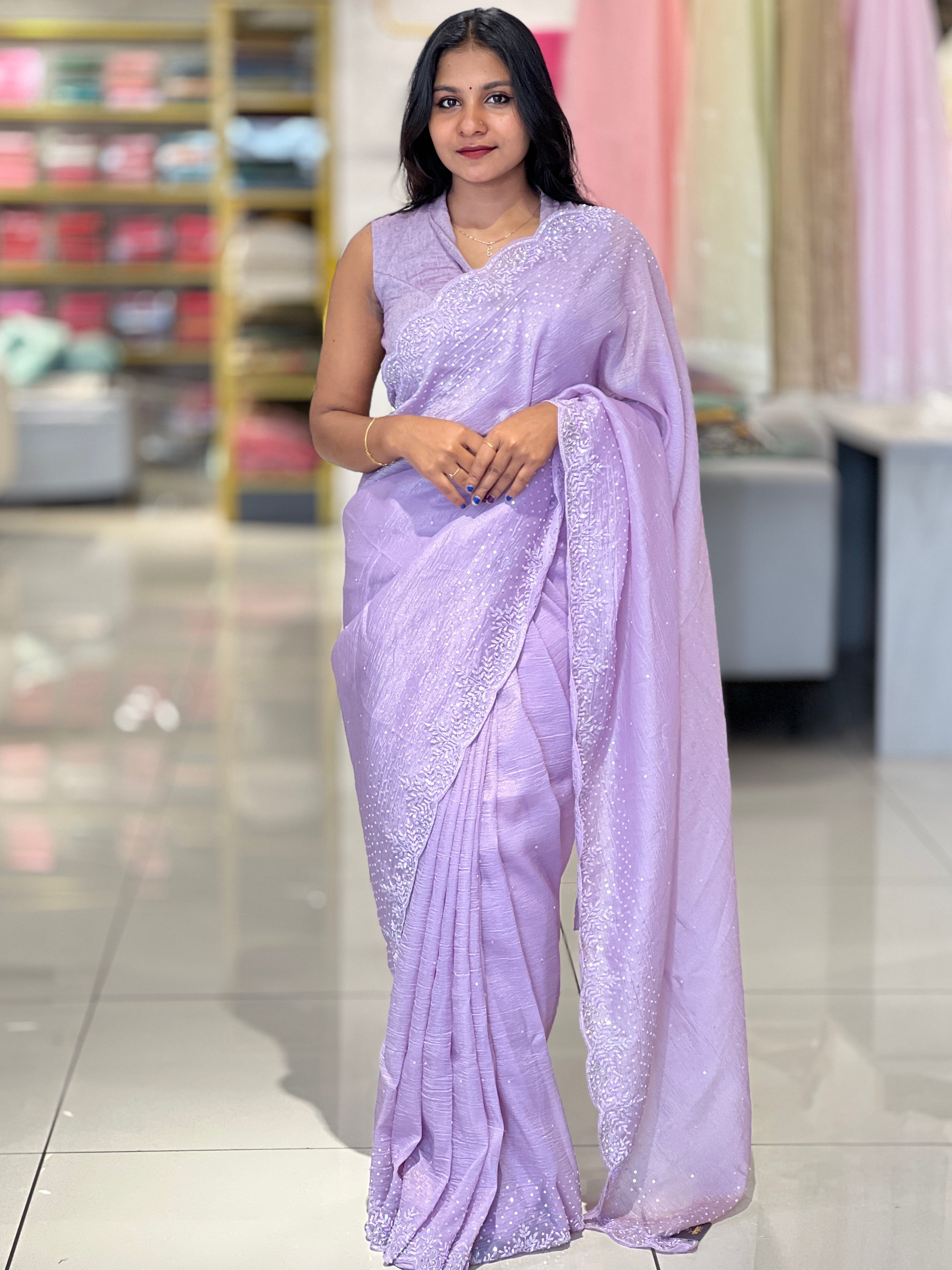Party Wear Crushed Organza Saree | SBP1025
