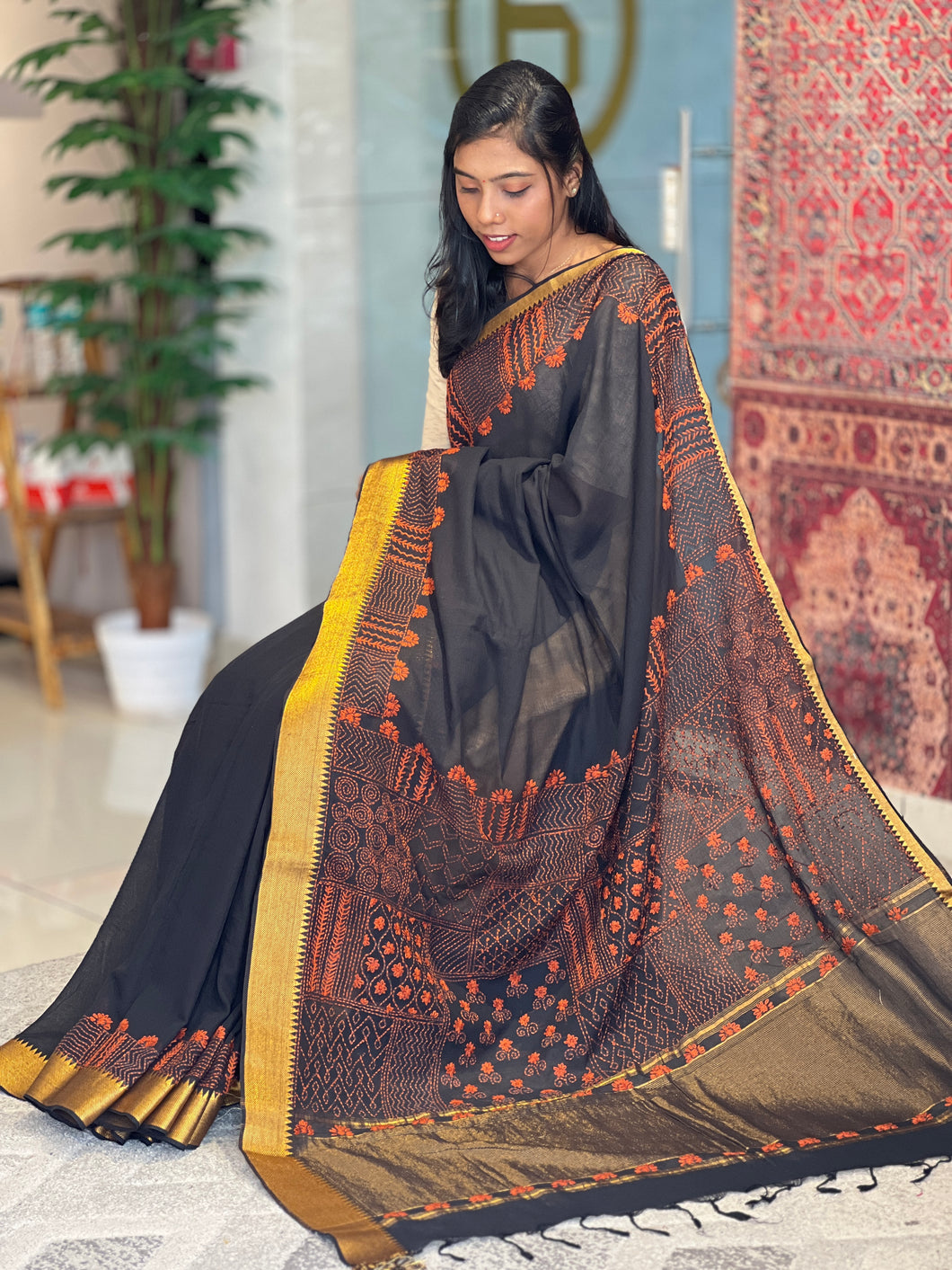 Thread Embroidery Mangalgiri Cotton Saree | SBS1246
