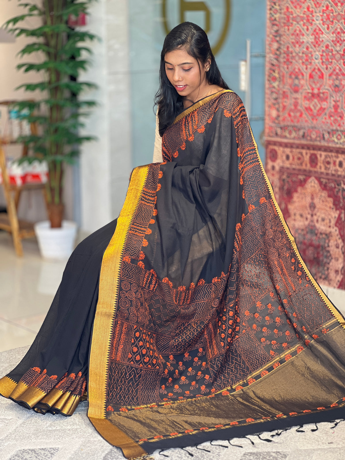 Thread Embroidery Mangalgiri Cotton Saree | SBS1469