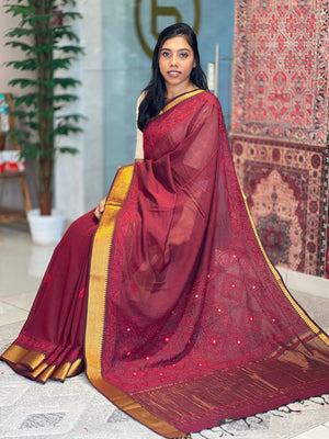 Thread Embroidery Mangalgiri Cotton Saree | SBS1250