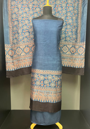 Hand Block Ajrak Printed Tussar Salwar Set | SBS1331