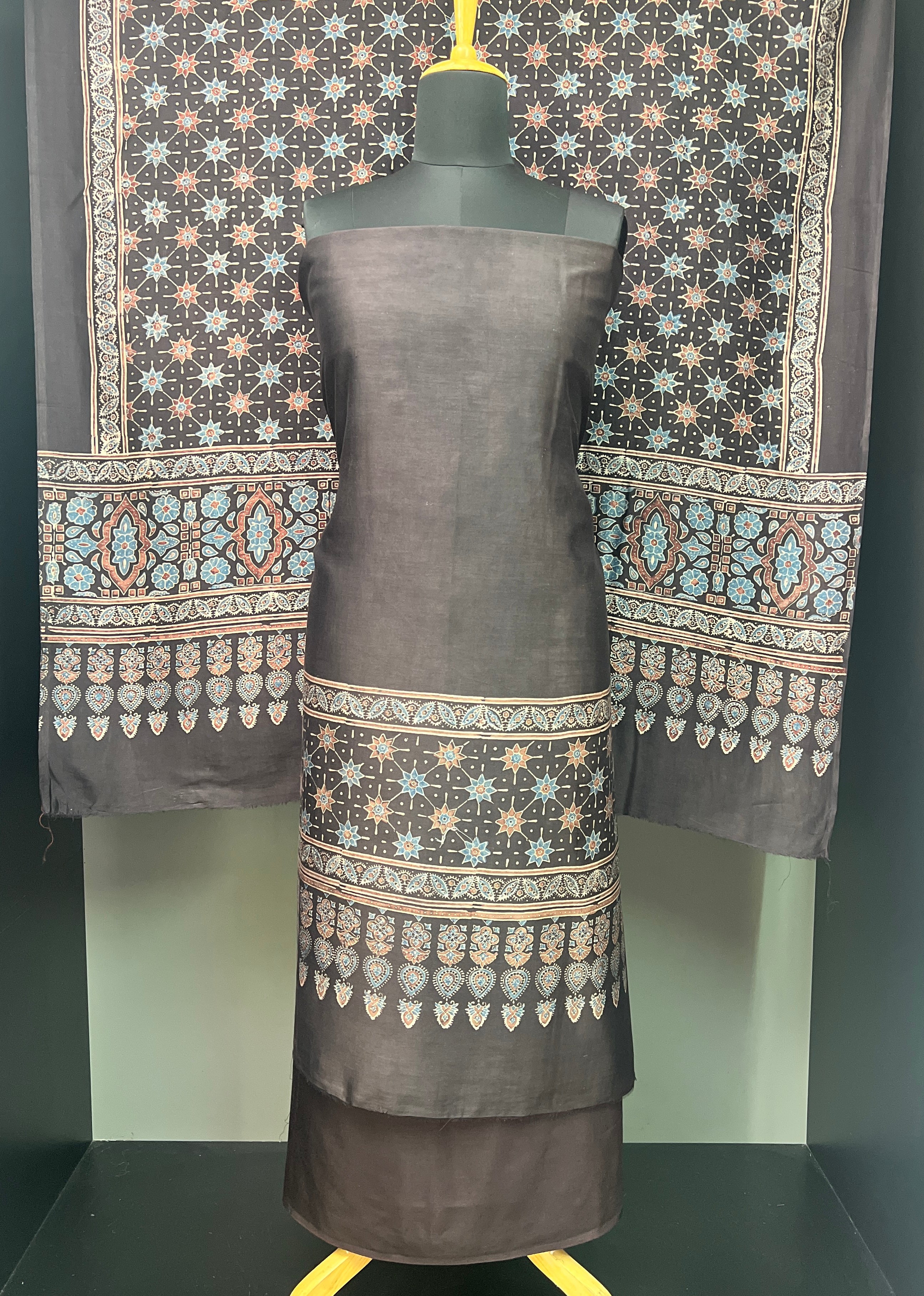 Hand Block Ajrak Printed Tussar Salwar Set | SBS1333