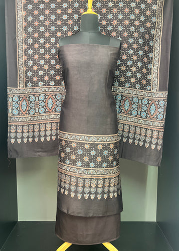 Hand Block Ajrak Printed Tussar Salwar Set | SBS1333