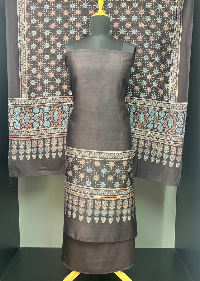 Hand Block Ajrak Printed Tussar Salwar Set | SBS1333