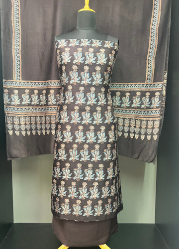 Hand Block Ajrak Printed Tussar Salwar Set | SBS1334