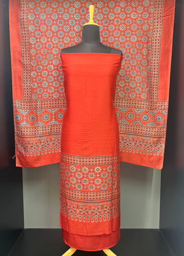 Hand Block Ajrak Printed Tussar Salwar Set | SBS1335