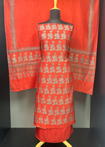 Hand Block Ajrak Printed Tussar Salwar Set | SBS1336