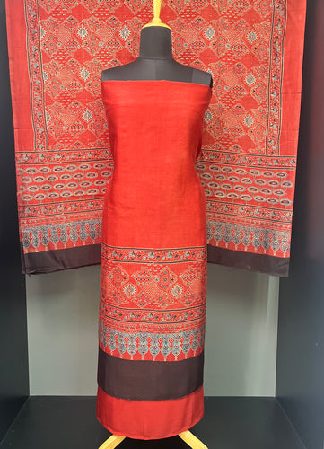 Hand Block Ajrak Printed Tussar Salwar Set | SBS1337