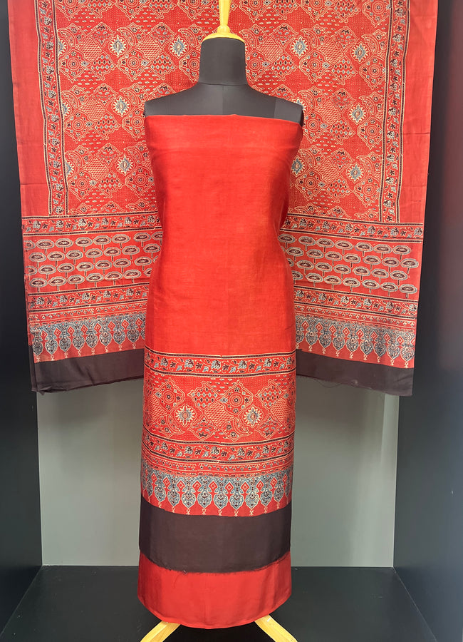 Hand Block Ajrak Printed Tussar Salwar Set | SBS1337