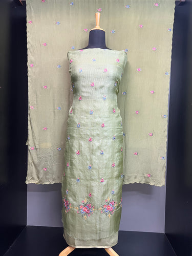 Floral Placement Detailed Embroidery Tussar Kota Salwar Set | SBS1392
