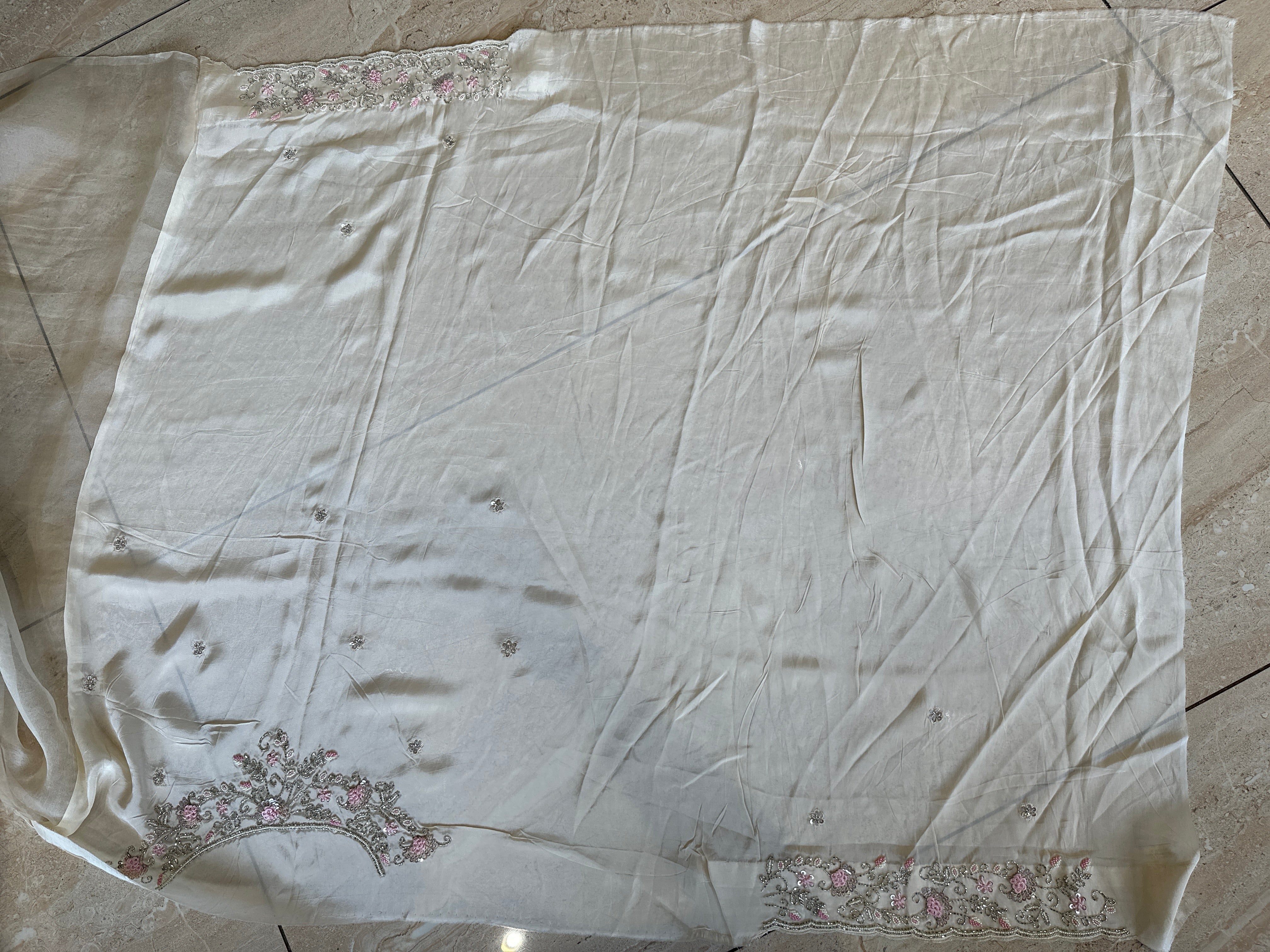 Cut Beeds and Hand Embroidery Silk Organza Saree | SBS425