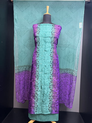 Block Print Detailed Uppada Silk Salwar Set | SF1331