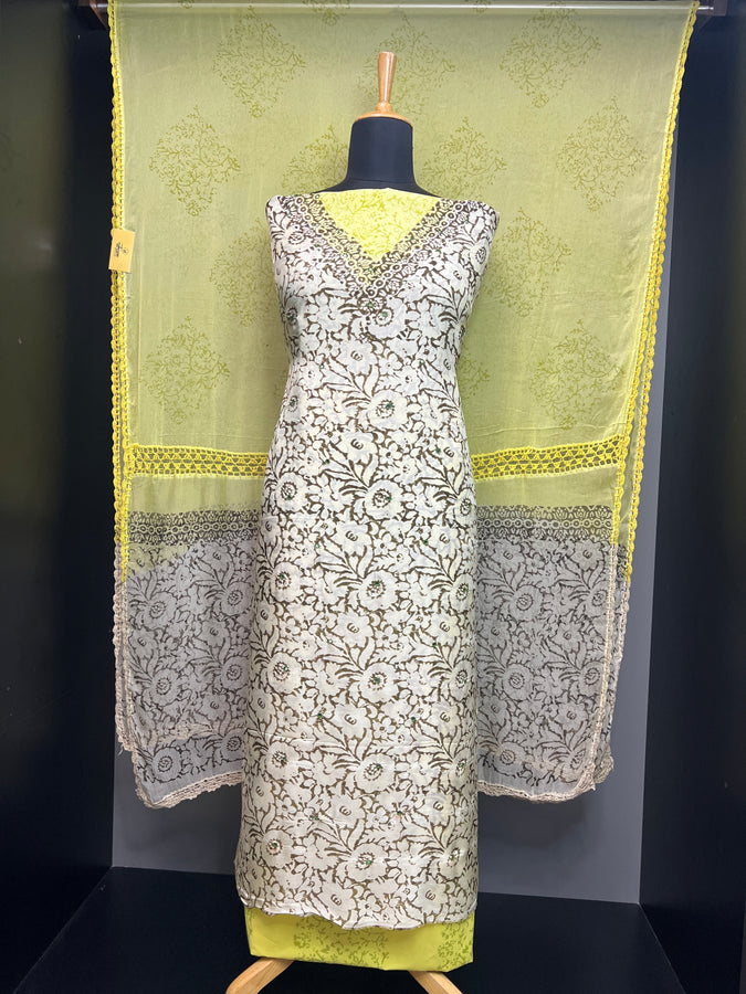 Block Print Detailed Uppada Silk Salwar Set | SF1338
