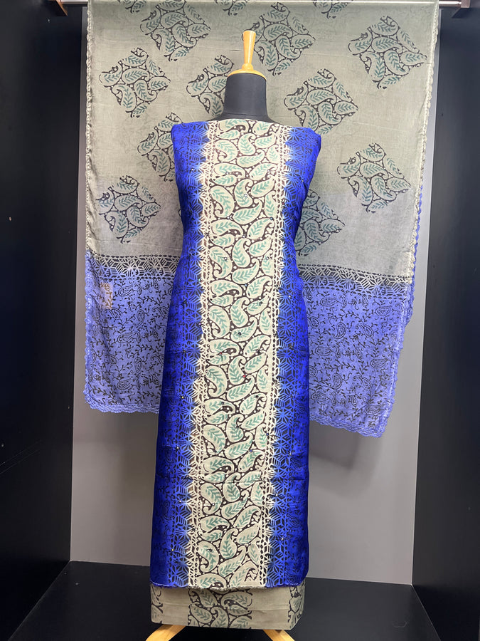Block Print Detailed Uppada Silk Salwar Set | SF1339