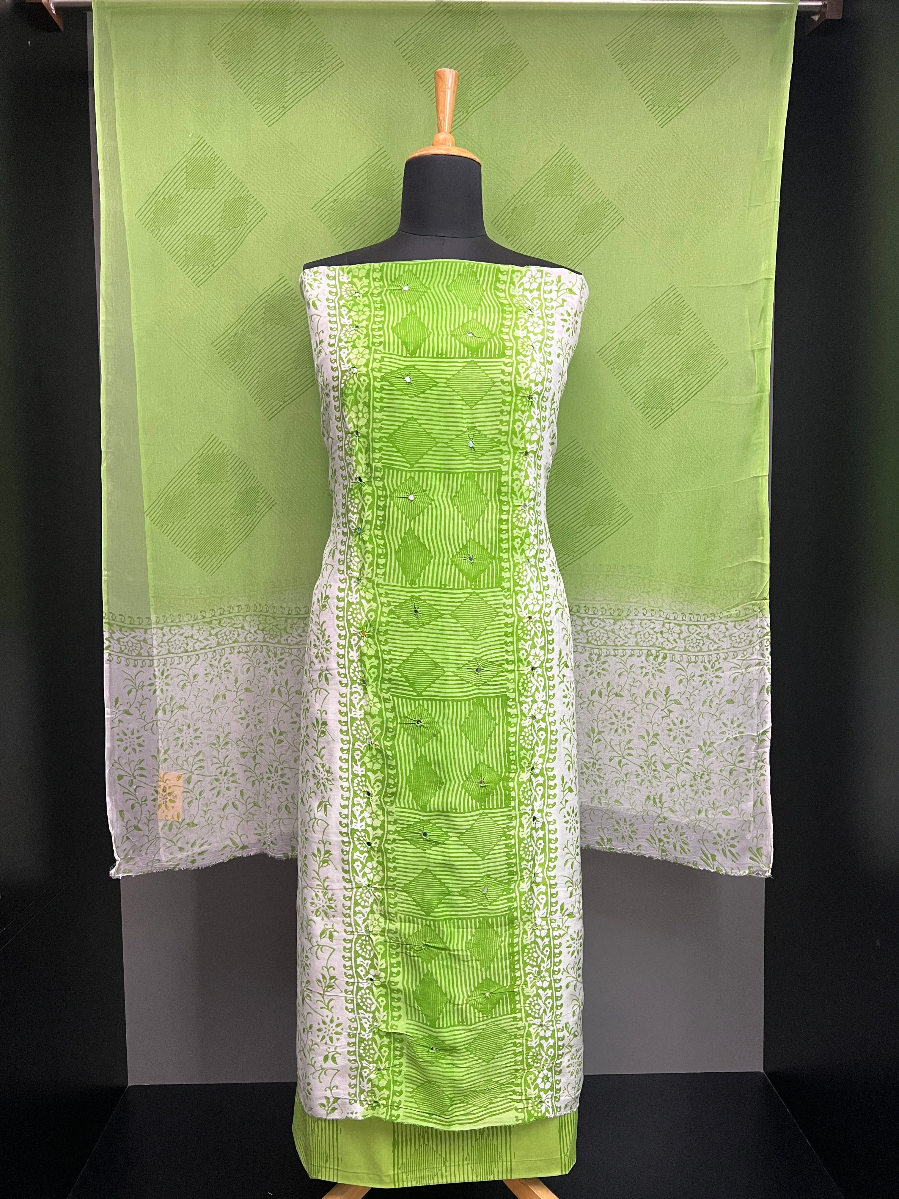 Hand Block Print With Mirror Detailed Uppada Silk Salwar Set | SF1382