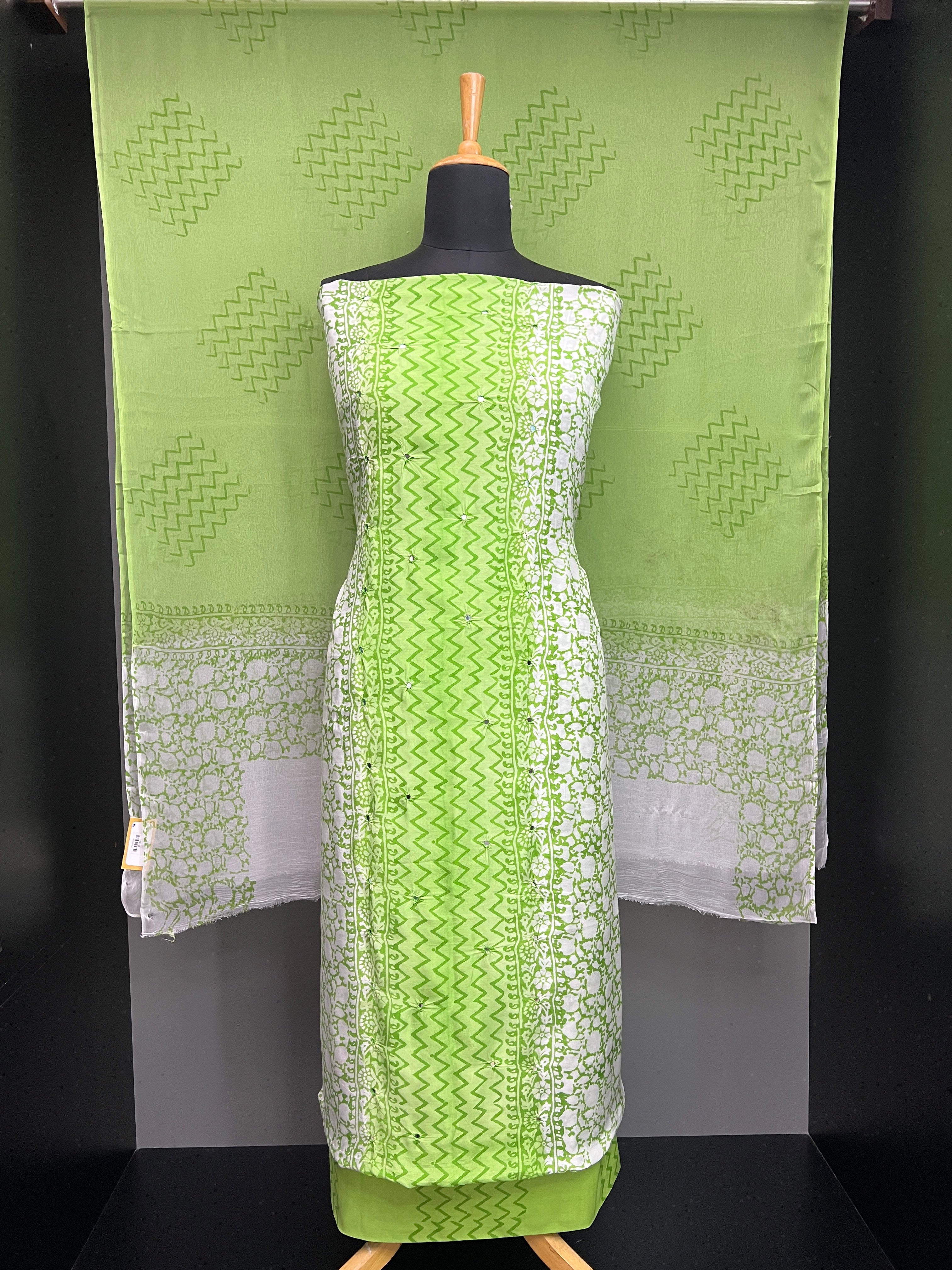 Hand Block Print With Mirror Detailed Uppada Silk Salwar Set | SF1383