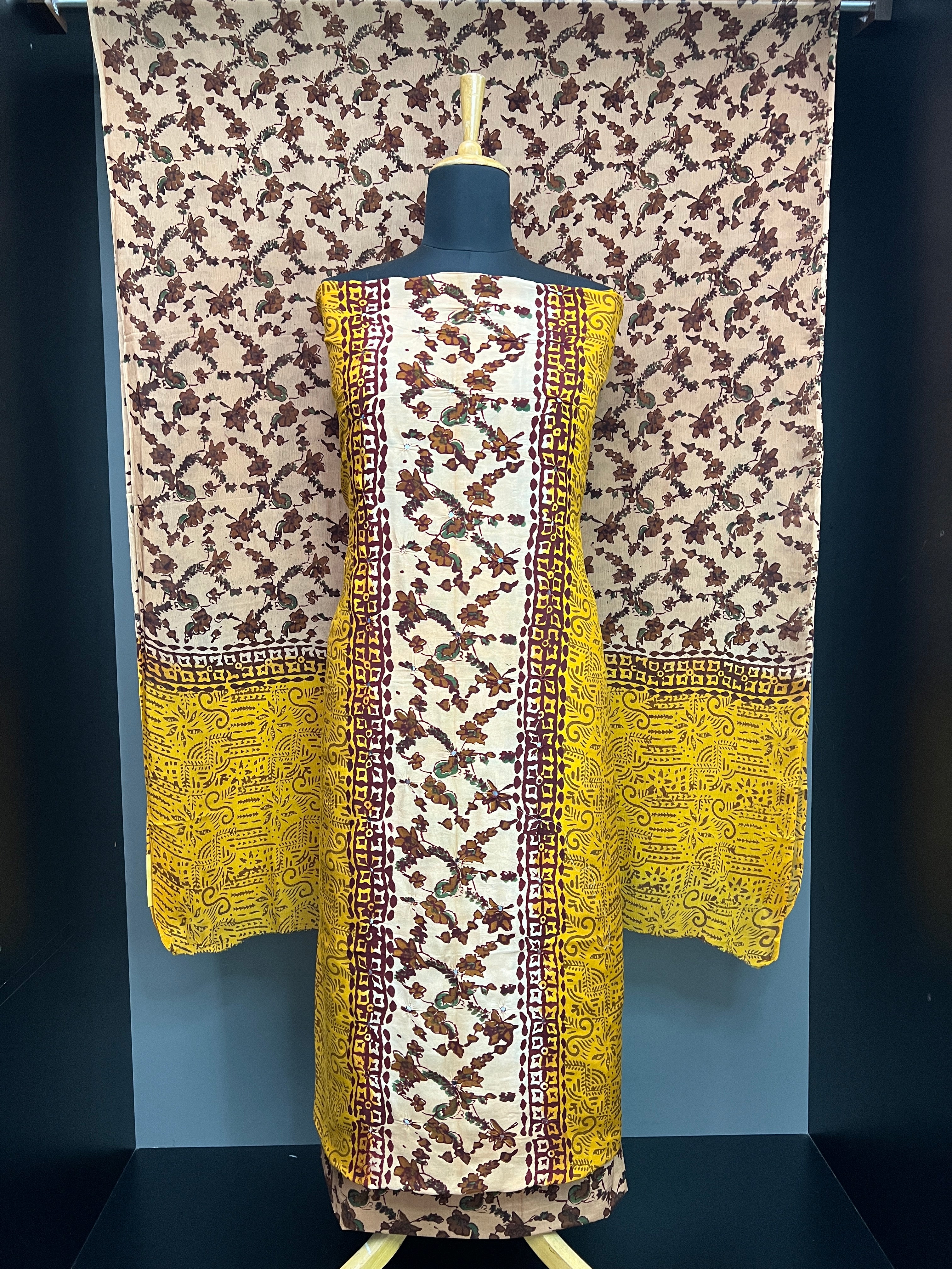 Hand Block Print With Mirror Detailed Uppada Silk Salwar Set | SF1399