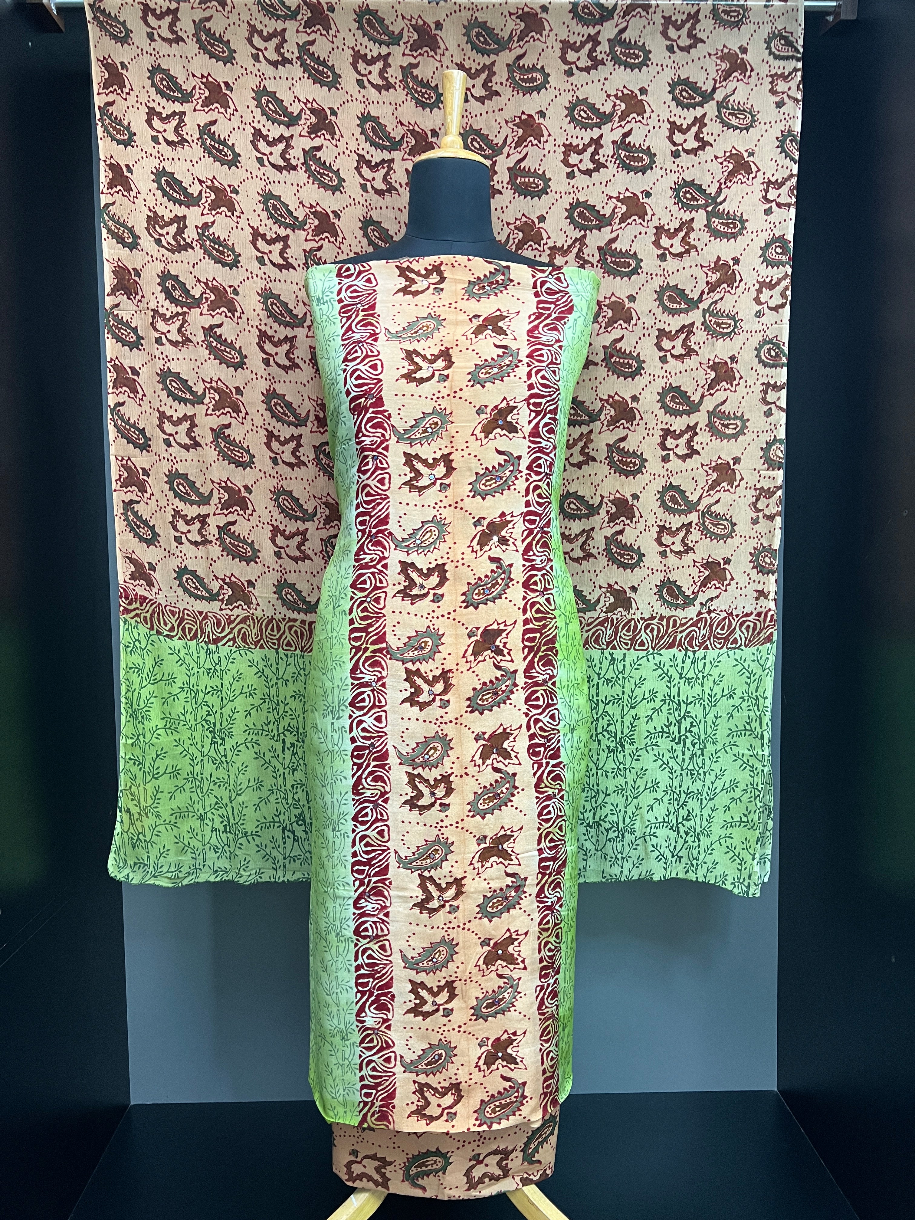 Hand Block Print With Mirror Detailed Uppada Silk Salwar Set | SF1400