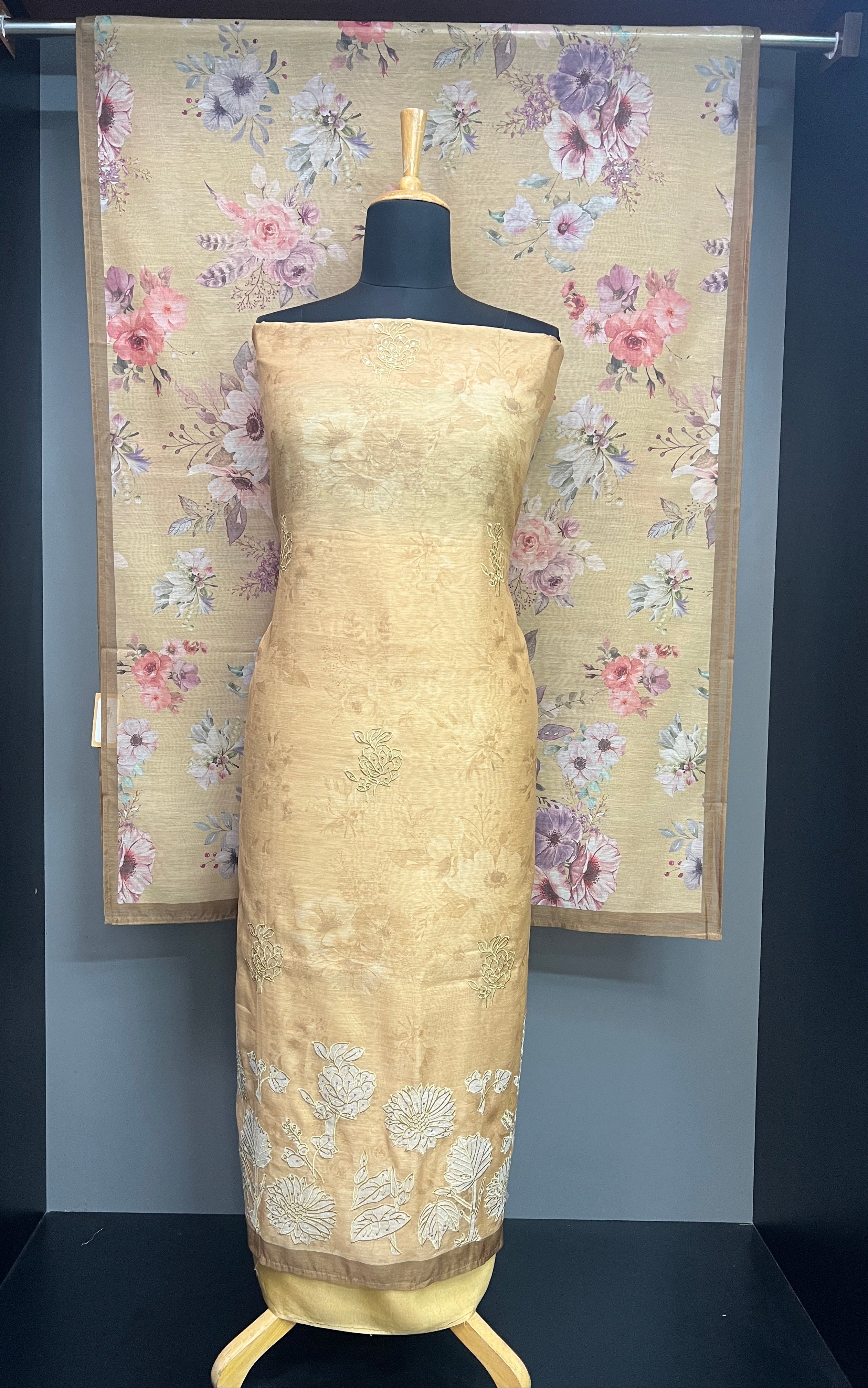 Floral Self Printed Chanderi Finish Salwar Set | SGS188