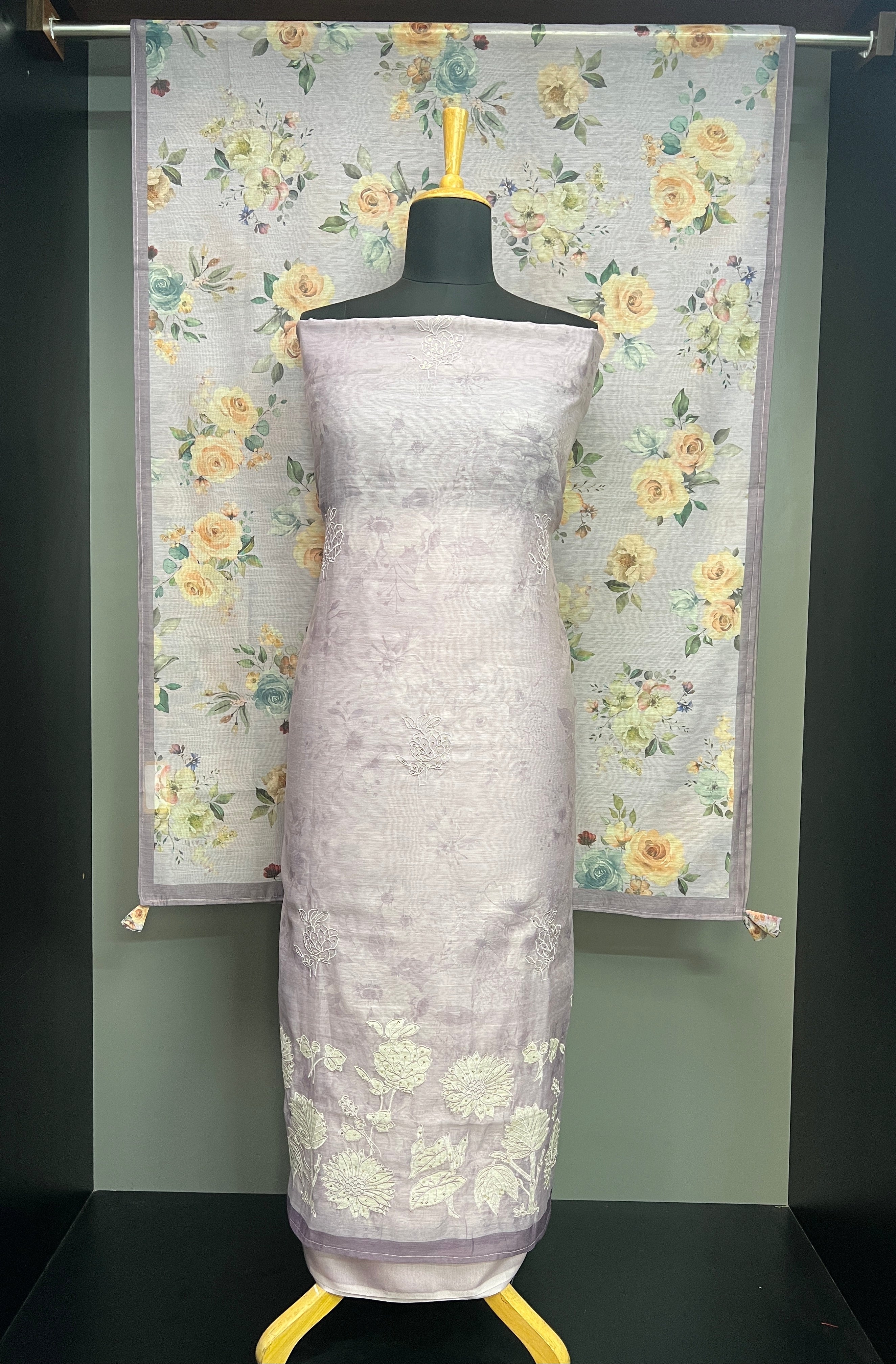 Floral Self Printed Chanderi Finish Salwar Set | SGS189