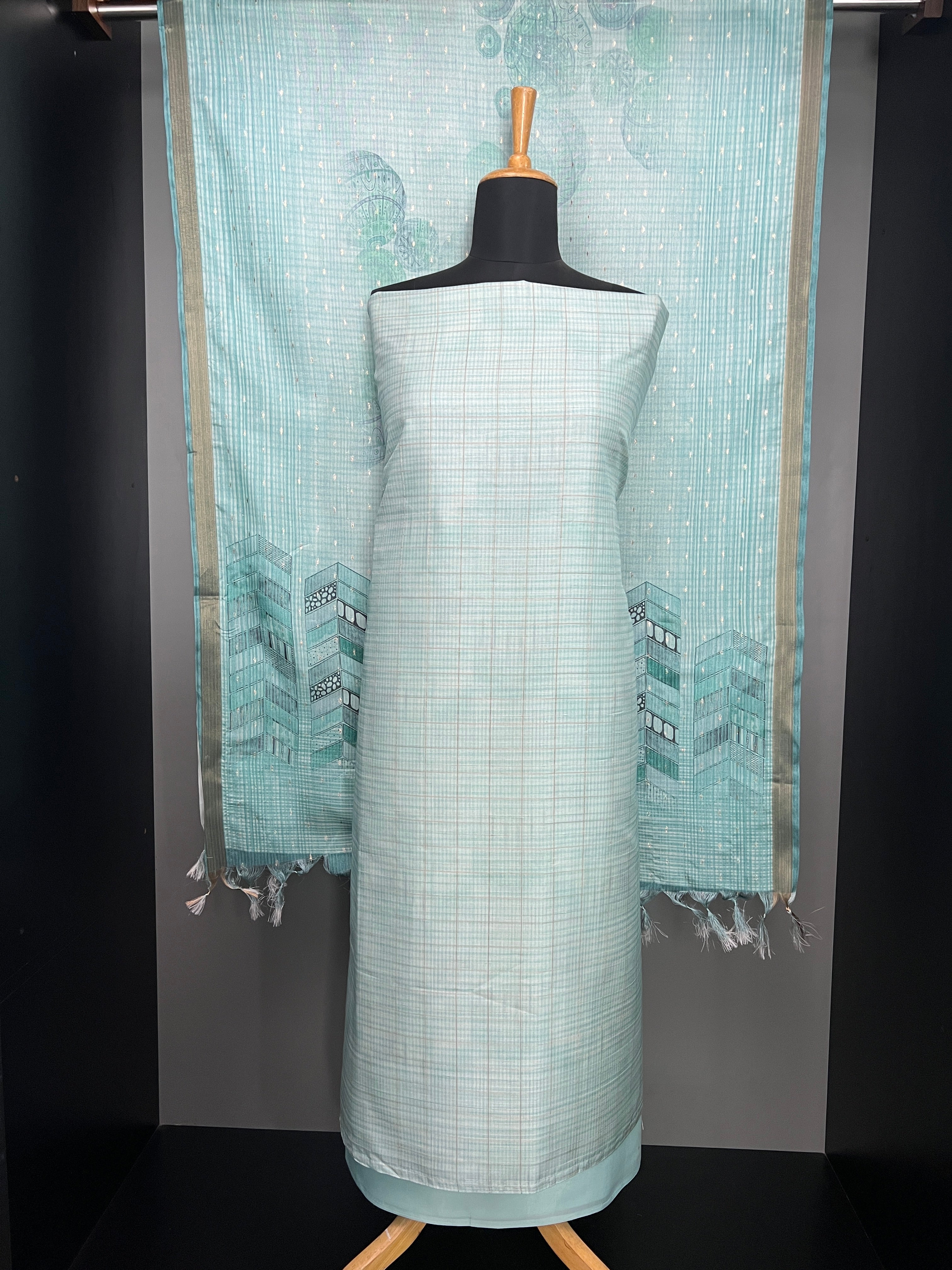 Check Weaving Patterned Semi Tussar Salwar Set | SP295