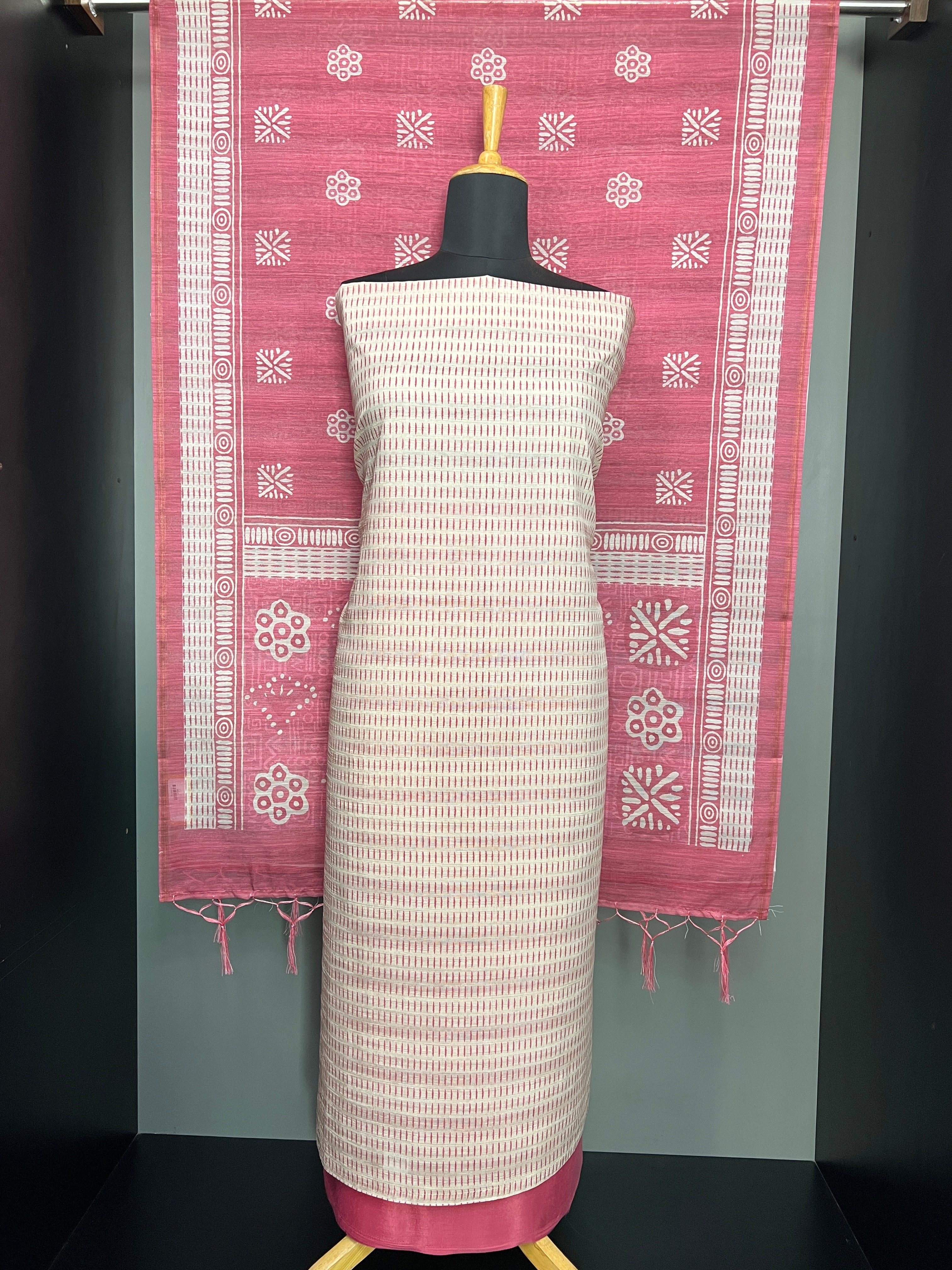 Discharge Print Detailed Semi Tussar Salwar Set | SP452