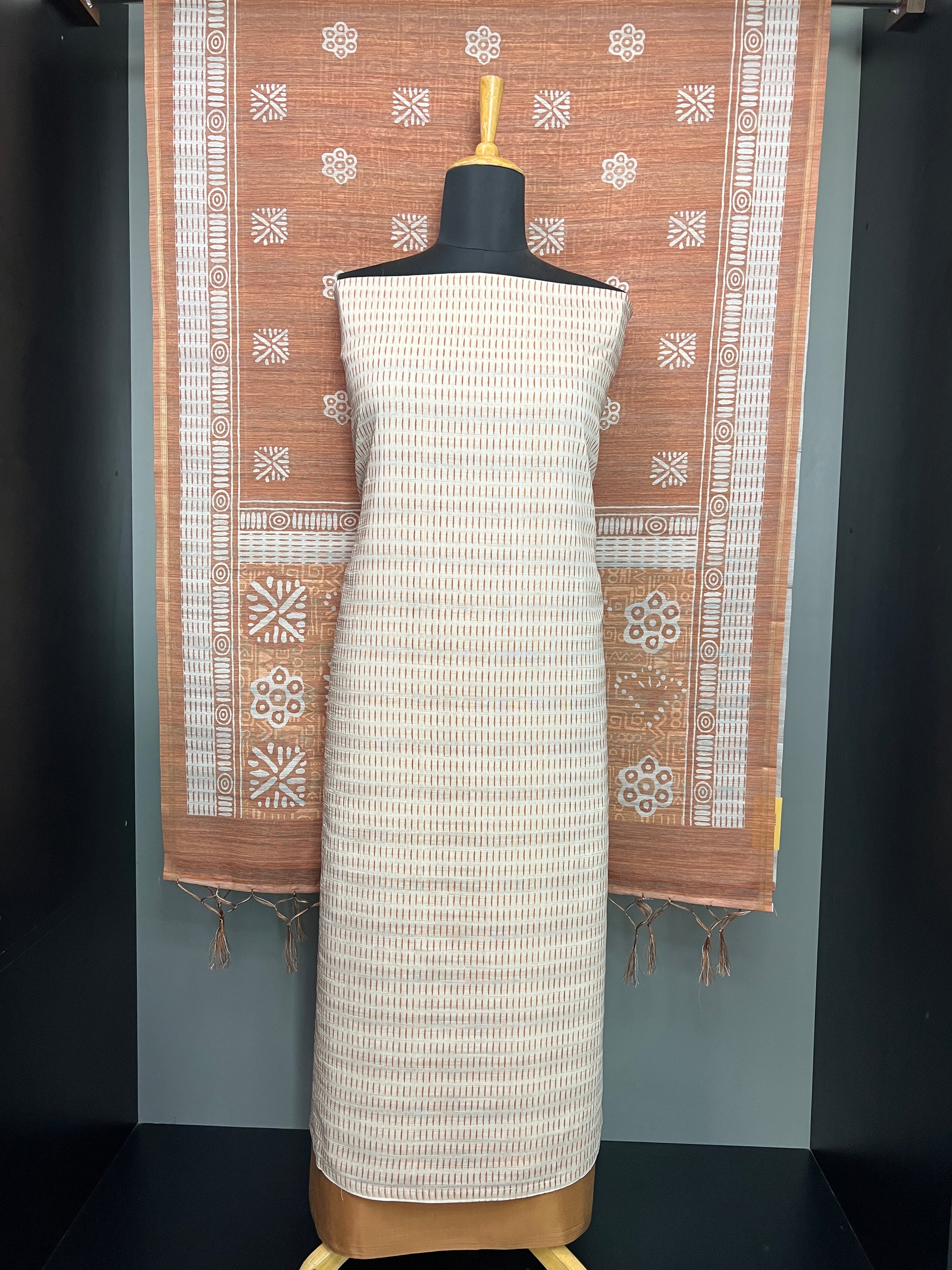 Discharge Print Detailed Semi Tussar Salwar Set | SP453