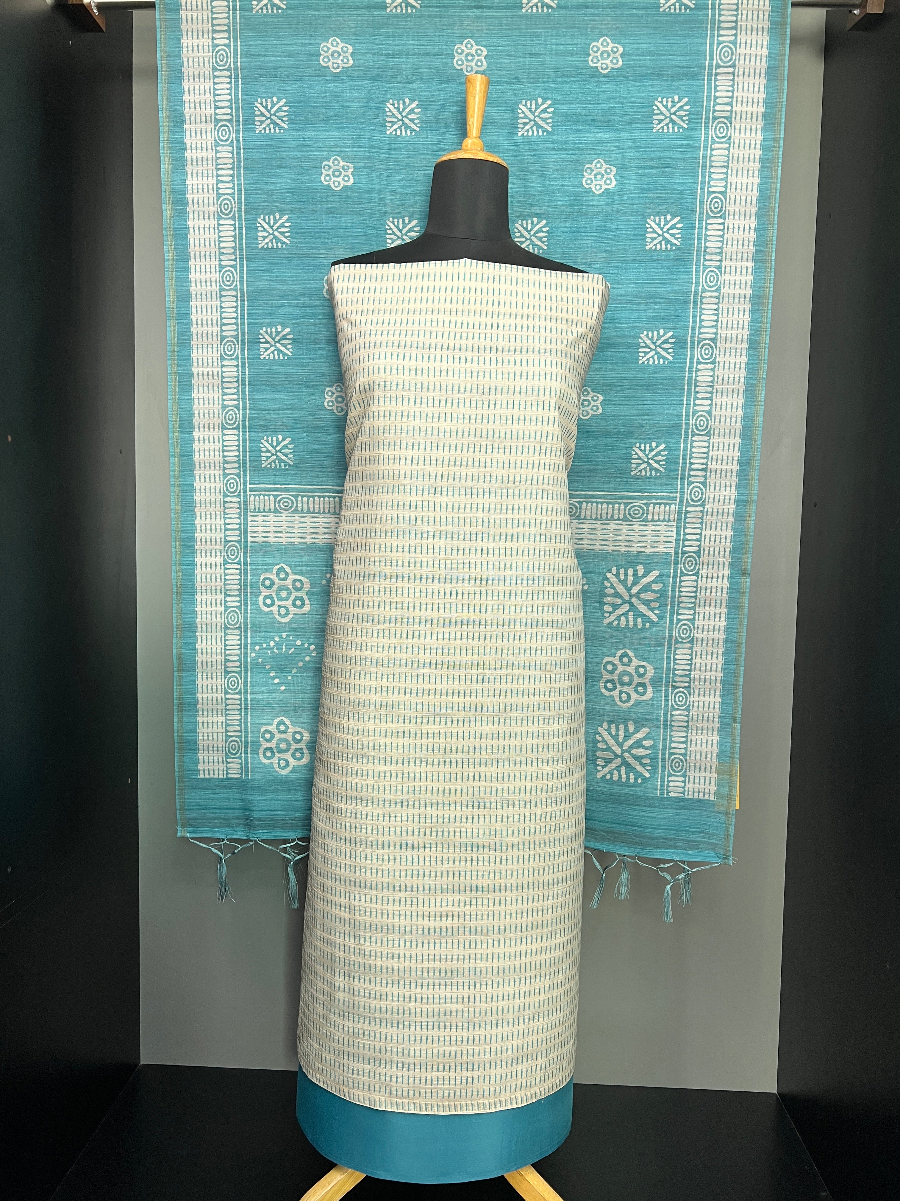 Discharge Print Detailed Semi Tussar Salwar Set | SP454