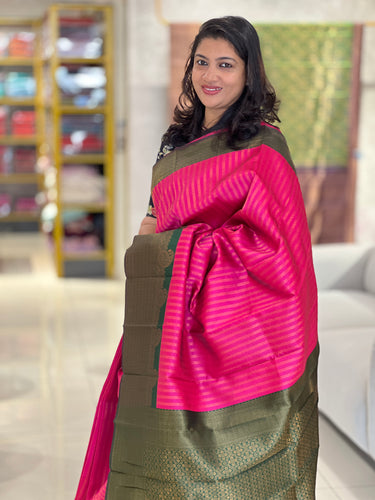 Traditional Zari Woven Stripe Patterned Semi Silk Saree | SRK102