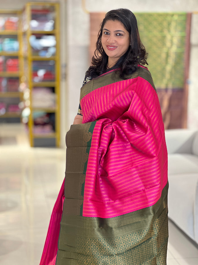 Traditional Zari Woven Stripe Patterned Semi Silk Saree | SRK102