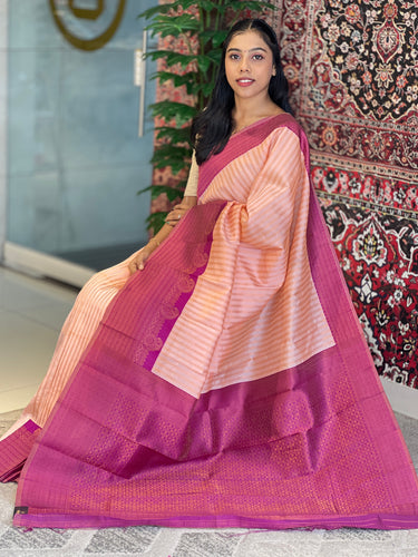Traditional Zari Woven Stripe Patterned Semi Silk Saree | SRK103